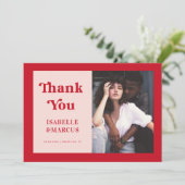 Bold & Minimalistisch Retro Script Red & Pink Wedd Dankeskarte (Stehend Vorderseite)