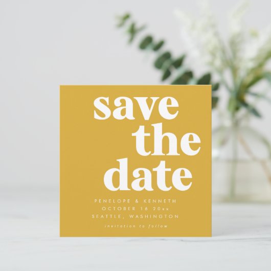 Bold Minimalistisch Square Mustard Yellow Basic Save The Date (Stehend Vorderseite)