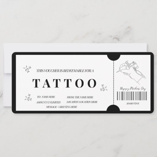 Bold Minimalistisch Tattoo Voucher laden Einladung (Vorderseite)