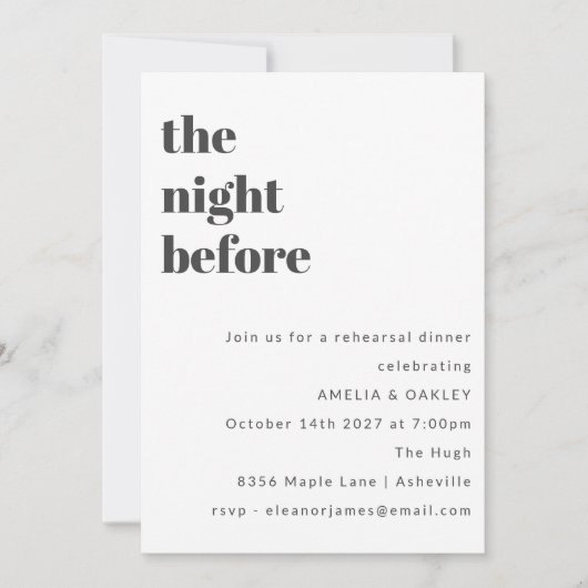 Bold Minimalistisch White Simple Probe Dinner Einladung (Vorderseite)
