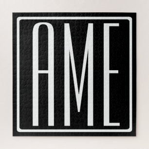 Bold Modern 3 Initials Monogram   White On Black Puzzle