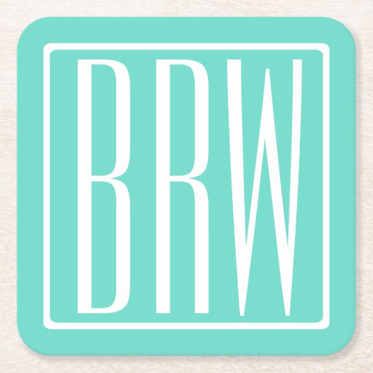 Bold Modern 3 White On Aqua Rechteckiger Pappuntersetzer (Vorderseite)