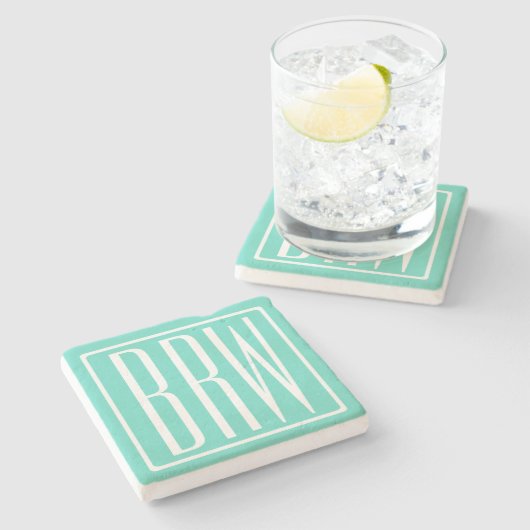 Bold Modern 3 White On Aqua Steinuntersetzer (Seitenansicht)