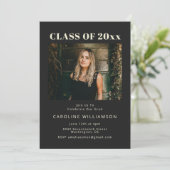 Bold Modern Black Two Foto Graduation Party Invi Einladung (Stehend Vorderseite)