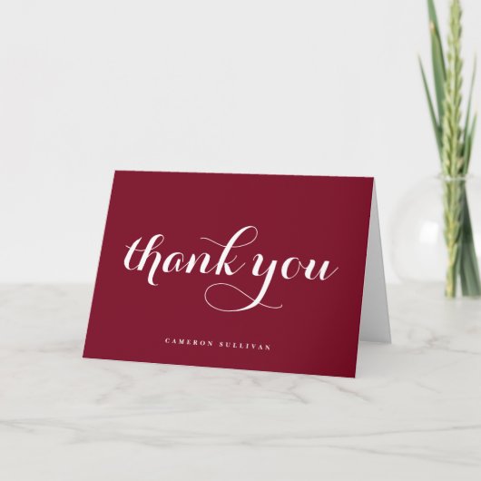 Bold Modern Calligraphy Burgundy Dankeskarte (Vorderseite)