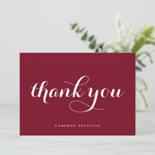 Bold Modern Calligraphy Burgundy Dankeskarte (Stehend Vorderseite)