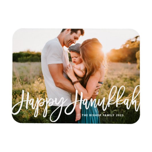 Bold Modern Calligraphy Happy Hanukkah Foto Magnet (Horizontal)