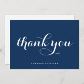 Bold Modern Calligraphy Navy Blue Dankeskarte (Vorne/Hinten)