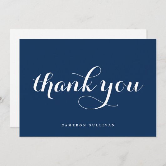 Bold Modern Calligraphy Navy Blue Dankeskarte (Vorne/Hinten)