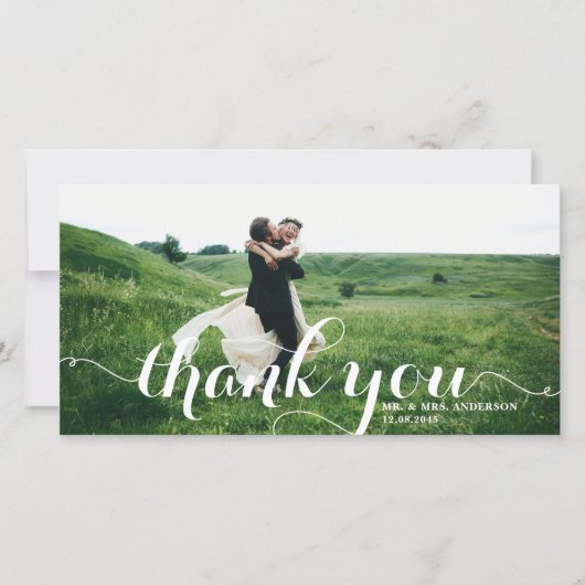 Bold Modern Calligraphy White Foto Wedding Dankeskarte (Vorderseite)