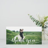 Bold Modern Calligraphy White Foto Wedding Dankeskarte (Stehend Vorderseite)