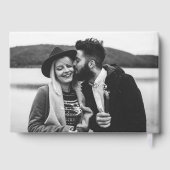 Bold Modern Calligraphy White Foto Wedding Gästebuch (Rückseite)