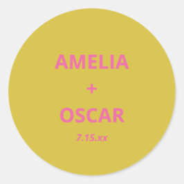 Bold Modern Chartreuse Pink Yellow Wedding Custom Runder Aufkleber