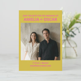 Bold Modern Chartreuse Pink Yellow Wedding Photo Save The Date