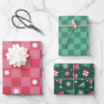 Bold Modern Checked Christmas Geschenkpapier Set<br><div class="desc">Fett Moderne Schachtelpapier-Blätter mit einem roten Schachbrettmuster,  einem grünen Schachmuster und einem gemischten Muster,  bestehend aus geometrischen Weihnachtsbildern wie Sternen,  Schneeflocken,  Pfefferminzen,  Hüten,  Bäumen,  Fingern,  etc.</div>