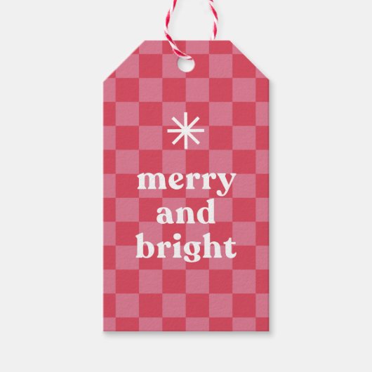 Bold Modern Checkered Merry & Bright Christmas Geschenkanhänger (Vorderseite)