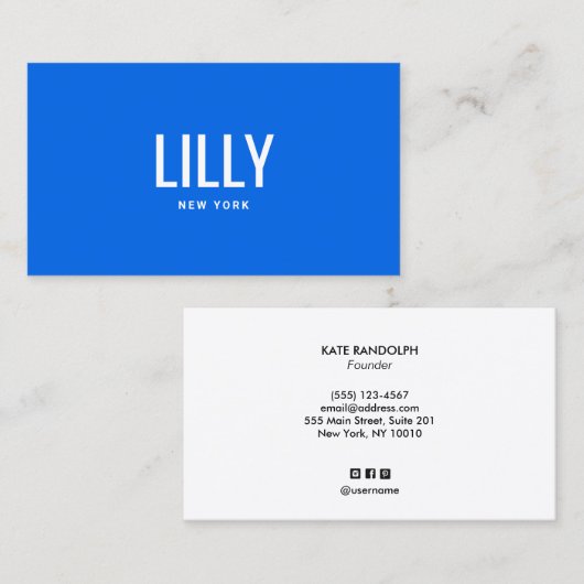 Bold Modern Colbalt Blue Visitenkarte (Vorne/Hinten)