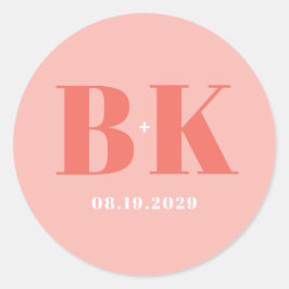 Bold Modern Coral and Pink Monogram Wedding Runder Aufkleber