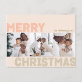 Bold Modern Coral Frohe Weihnachten Drei Foto (Vorderseite)