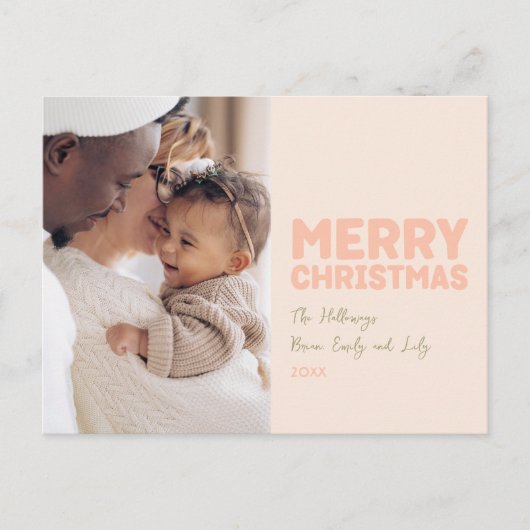 Bold Modern Coral frohe Weihnachten Ein Foto (Vorderseite)