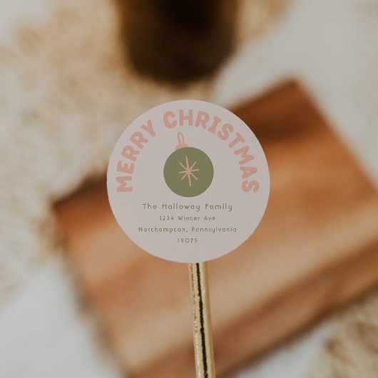 Bold Modern Coral Frohe Weihnachts-Umschlag Aufkle Runder Aufkleber