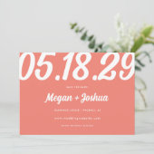 Bold Modern Coral Pink Wedding Foto Save The Date (Stehend Vorderseite)