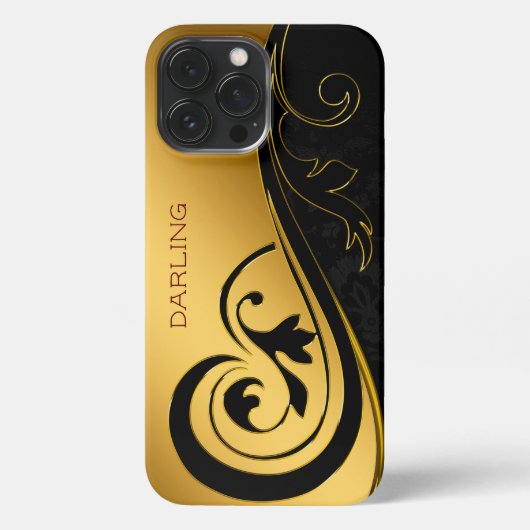 BOLD MODERN GOLD BLACK DAMASK iPhone HÜLLE (Rückseite)