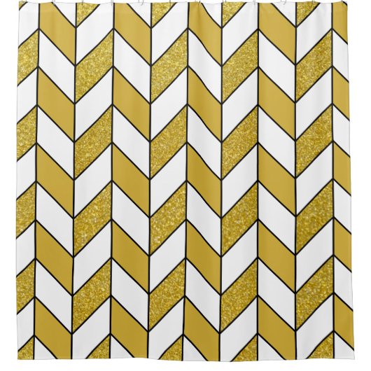 Bold Modern Gold Glitzer Herringbone Zickzack Duschvorhang (Vorderseite)