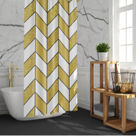 Bold Modern Gold Glitzer Herringbone Zickzack Duschvorhang