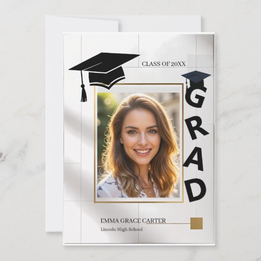 Bold Modern GRAD Typography Gold Photo Graduation Einladung (Vorderseite)