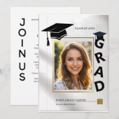 Bold Modern GRAD Typography Gold Photo Graduation Einladung (Vorne/Hinten)