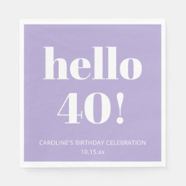 Bold Modern Lavender Purple 40th Birthday Party Serviette
