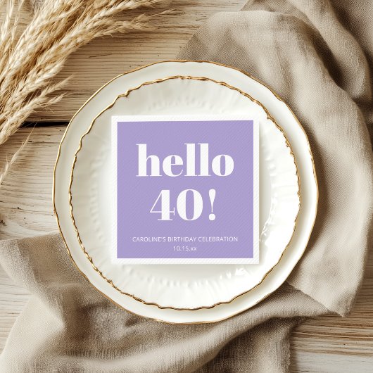 Bold Modern Lavender Purple 40th Birthday Party Serviette