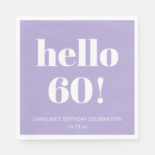 Bold Modern Lavender Purple 60th Birthday Party Serviette (Vorderseite)