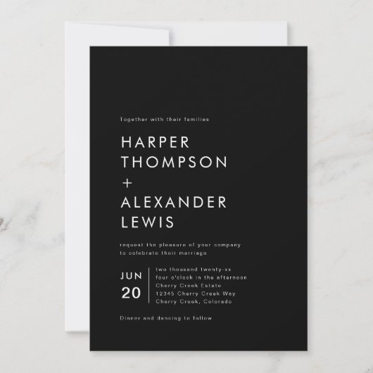 Bold Modern Minimalistisch Black Wedding Einladung (Vorderseite)