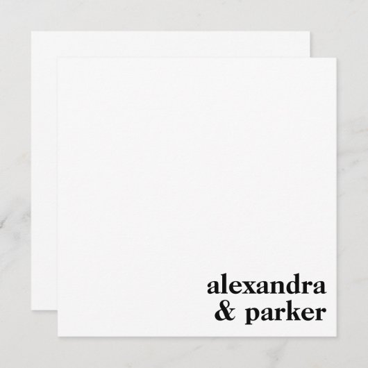 Bold Modern Minimalistisch Typografy Couple Names Mitteilungskarte (Vorne/Hinten)