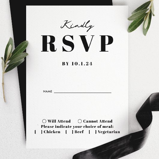 Bold Modern Minimalistisch Wedly Kindly RSVP Card Karte