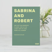 Bold Modern Names Script Green & Yellow Wedding Einladung (Stehend Vorderseite)