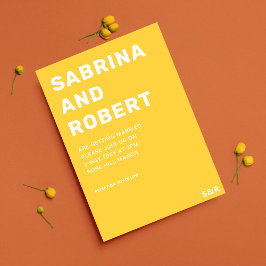 Bold Modern Names Typografy Yellow Wedding Einladung