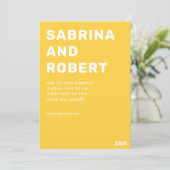 Bold Modern Names Typografy Yellow Wedding Einladung (Stehend Vorderseite)