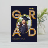 Bold Modern Navy Foto Class of 2023 Abschluss Folieneinladung (Stehend vorne)