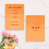 Bold Modern Orange Sunset Monogram Wedding Details Begleitkarte