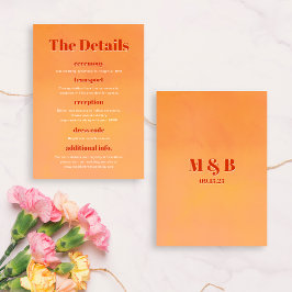 Bold Modern Orange Sunset Monogram Wedding Details Begleitkarte