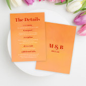 Bold Modern Orange Sunset Monogram Wedding Details Begleitkarte