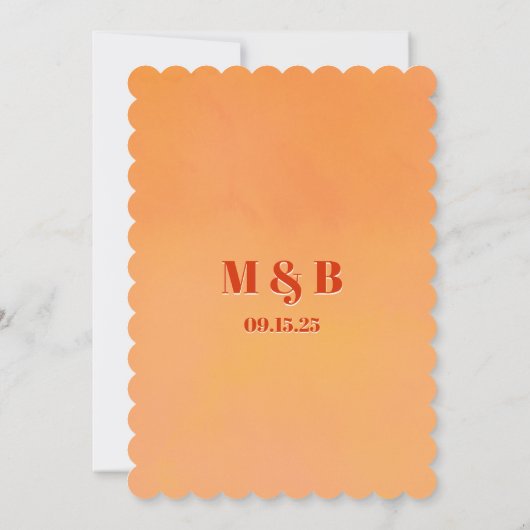 Bold Modern Orange Sunset Monogram Wedding Einladung (Rückseite)