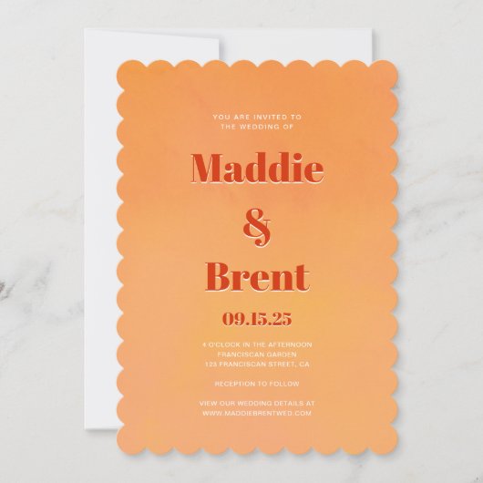 Bold Modern Orange Sunset Monogram Wedding Einladung (Vorderseite)