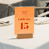 Bold Modern Orange Sunset Monogram Wedding Seat Tischnummer