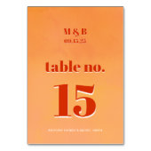 Bold Modern Orange Sunset Monogram Wedding Seat Tischnummer (Rückseite)