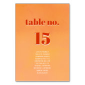 Bold Modern Orange Sunset Seating Chart Wedding Tischnummer (Vorderseite)