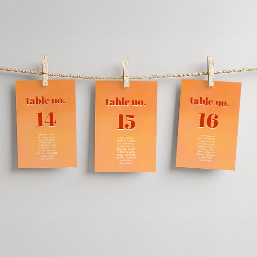 Bold Modern Orange Sunset Seating Chart Wedding Tischnummer